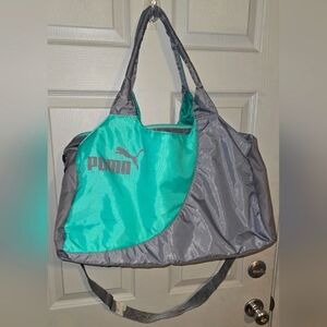 NWOT Puma Mint Green & Gray Logo Duffle Gym Travel Overnight Weekend Nylon Bag